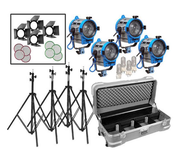 Kit Fresnel Arri - Mala com 4 Cabeças Spot de 650w com Acessórios